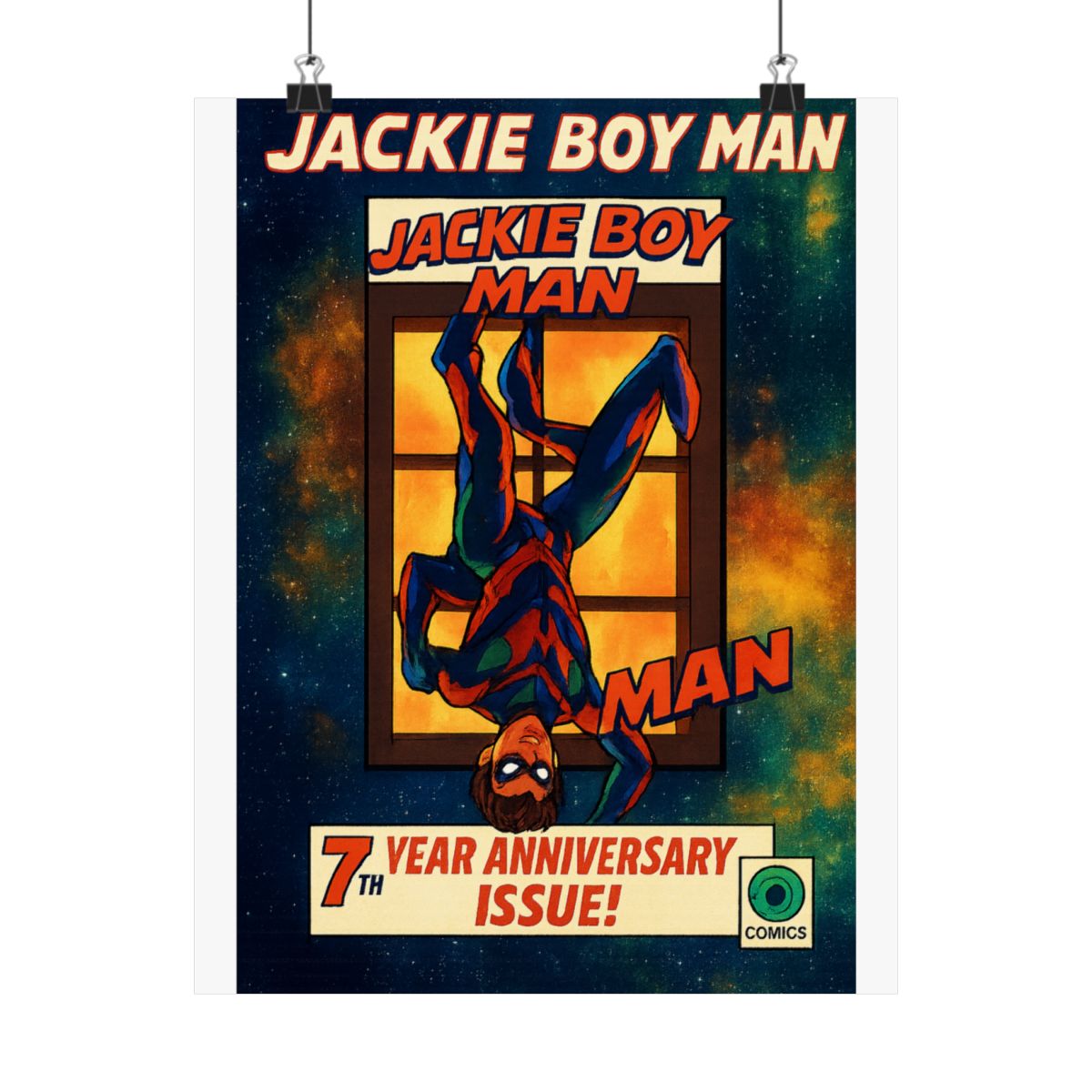 Jackie Boy Man 7th Anniversary Superhero Comic Poster | Retro Wall Art Print - alternate angle 1, merchandise
