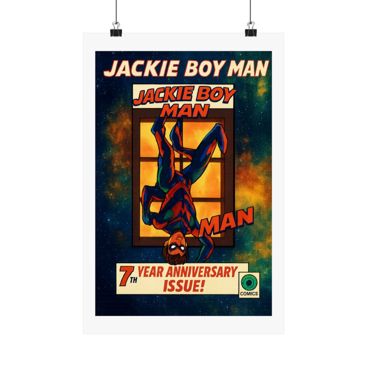 Jackie Boy Man 7th Anniversary Superhero Comic Poster | Retro Wall Art Print - alternate angle 3, merchandise